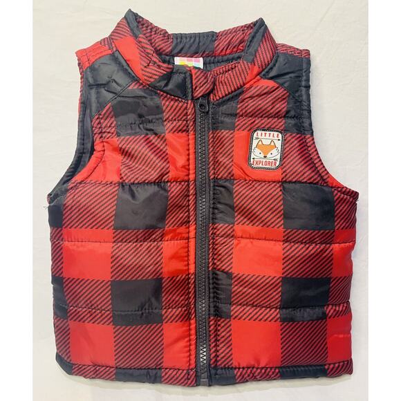 Baby Vest Healthtex 12 Month Buffalo Plaid Puff Red Black Little Explorer Zipper - Picture 5 of 7